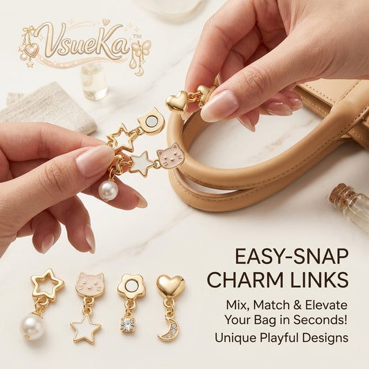 VsueKa™ Magnetic Bag Charm Links, Customizable Purse Charm Chain & DIY Handbag Accessories, Cute Cat Star Heart Pearl Pendant Decorative Keychain for Tote, Backpack, Shoulder Bags, Mix & Match Jewelry Gifts for Women